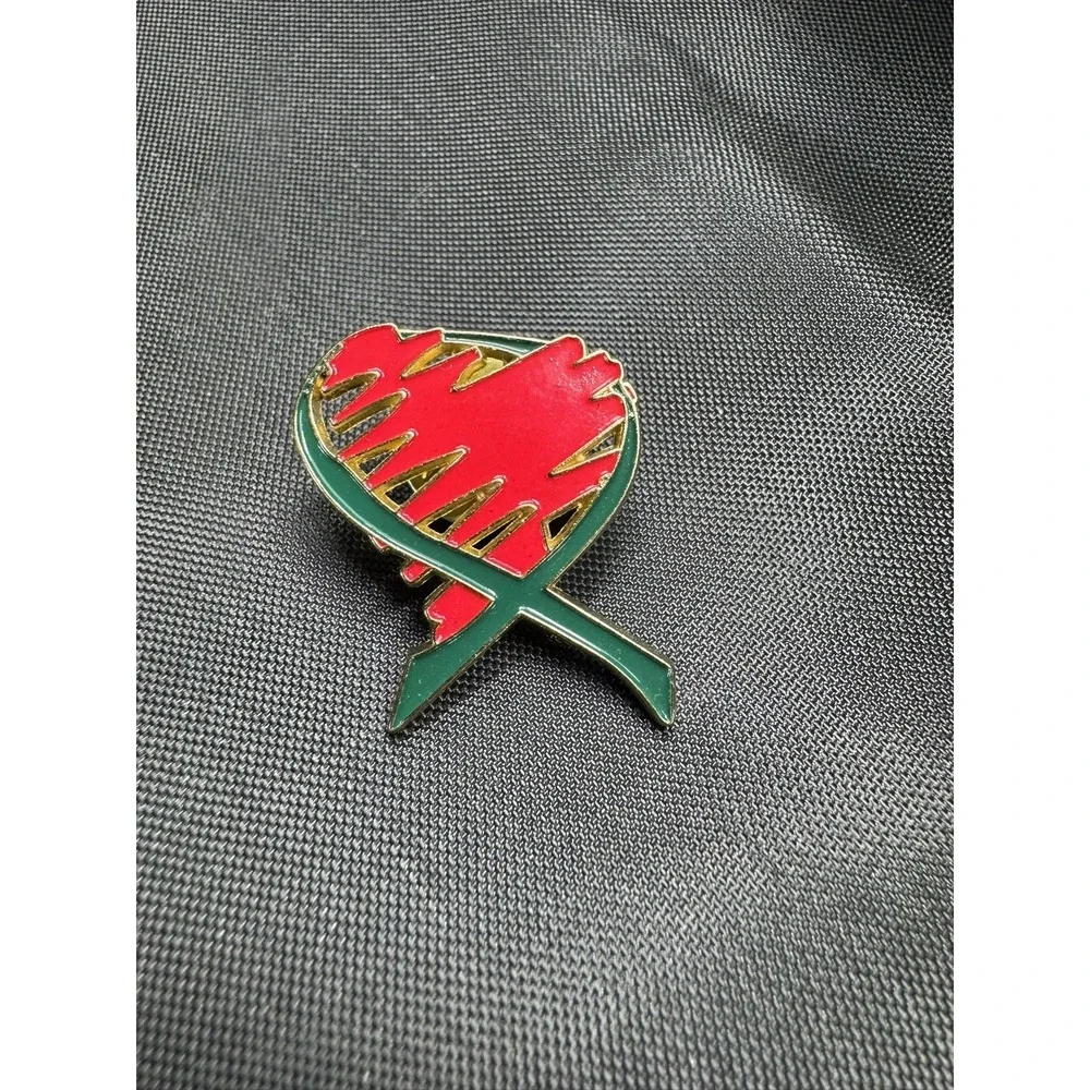 Organ Donation Awareness Green Ribbon Red Center Gold Tone Enamel Lapel Pin